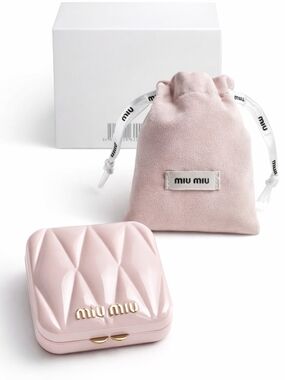 Miu Miu Pale Pink Quilted Compact Mirror with Suede Pouch